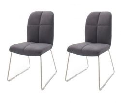 2 x Stuhl Tessera in Grau Kunstleder und Kufengestell Edelstahl Esszimmerstuhl 2er Set