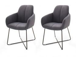 2 x Stuhl mit Armlehne Tessera in Grau Kunstleder und X-Kufen Gestell Anthrazit lackiert Esszimmerstuhl 2er Set Clubsessel