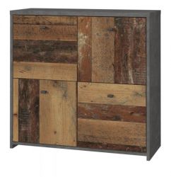 Kommode Best Chest in Old Used Wood Shabby mit Beton grau Vintage Anrichte 77 x 77 cm