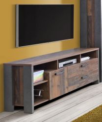 TV-Lowboard Clif in Old Used Wood Shabby mit Beton grau TV-Unterteil Vintage 161 x 64 cm
