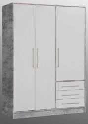 Kleiderschrank Jupiter in Stone Design grau und weiß matt Drehtürenschrank 3-türig 145 x 200 cm