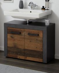 Badezimmer Waschbeckenunterschrank Cancun / Indy in Old Used Wood und grau Badschrank 72 x 56 cm