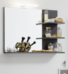 Badezimmer Spiegel Cancun / Indy in Matera grau Wandspiegel mit Ablage 72 x 57 cm