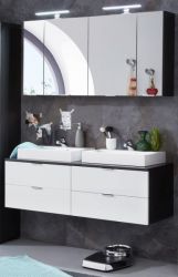 Badmöbel Set Concept1 Hochglanz weiß und Graphit grau Doppelwaschtisch 6-teilig komplett mit Waschbecken 120 x 192 cm