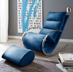 Relaxsessel Schaukelsessel York in blau mit Hocker Funktionssessel 67 x 111 cm Schlafsessel Fernsehsessel
