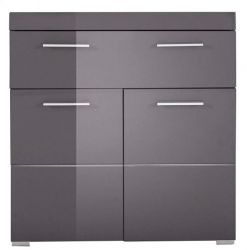 Badezimmer Kommode Amanda in grau Hochglanz Badschrank 73 x 79 cm Badezimmer Kommode Amanda in grau Hochglanz Badschrank 73 x 79 cm