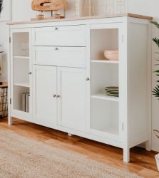 Highboard Vestland in wei und Artisan Eiche Landhaus Anrichte 160 x 120 cm Kommode