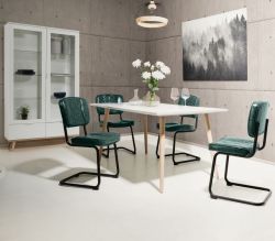 Esstisch Göteborg in matt weiß mit Sonoma Eiche massiv Küchentisch skandinavisch 160 x 90 cm