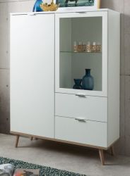 Highboard Lundby in matt weiß mit Sonoma Eiche massiv Vitrine skandinavisch 100 x 140 cm Highboard Lundby in matt weiß mit Sonoma Eiche massiv Vitrine skandinavisch 100 x 140 cm