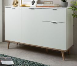 Kommode Lundby in matt weiß mit Sonoma Eiche massiv Anrichte skandinavisch 120 x 85 cm Kommode Lundby in matt weiß mit Sonoma Eiche massiv Anrichte skandinavisch 120 x 85 cm