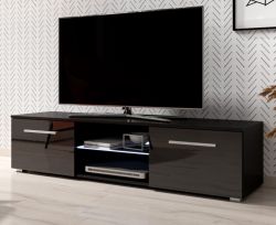TV Lowboard Earth in schwarz Hochglanz mit LED Beleuchtung 140 x 36 cm