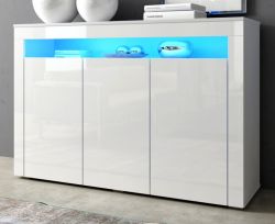 Sideboard Sally in weiß Hochglanz inkl. LED-Beleuchtung - Kommode 130 x 88 cm