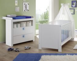 Babyzimmer Olivia in weiß und blau komplett Set 2-teilig mit Wickelkommode und Babybett Babyzimmer Olivia in weiß und blau komplett Set 2-teilig mit Wickelkommode und Babybett