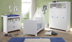 Babyzimmer Olivia in weiß und blau komplett Set 3-teilig mit Wickelkommode Kleiderschrank und Babybett Babyzimmer Olivia in weiß und blau komplett Set 3-teilig mit Wickelkommode Kleiderschrank und Babybett
