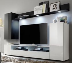 Wohnwand Medienwand DOS wei� schwarz Hochglanz 208 x 165 cm Fernsehschrank bis ca. 55