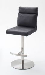 Barstuhl Rabea in grau Vintage Lederlook und Edelstahl gebürstet Barhocker mit Griff höhenverstellbar Barstuhl Rabea in grau Vintage Lederlook und Edelstahl gebürstet Barhocker mit Griff höhenverstellbar