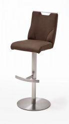 Barstuhl Giulia in braun Leder und Edelstahl gebürstet Barhocker mit Griffloch höhenverstellbar Barstuhl Giulia in braun Leder und Edelstahl gebürstet Barhocker mit Griffloch höhenverstellbar