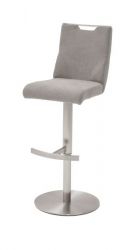 Barstuhl Giulia in eisgrau Feingewebe und Edelstahl gebürstet Barhocker mit Griffloch höhenverstellbar Barstuhl Giulia in eisgrau Feingewebe und Edelstahl gebürstet Barhocker mit Griffloch höhenverstellbar