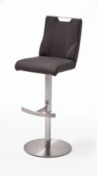 Barstuhl Giulia in anthrazit Nubuklederoptik und Edelstahl gebürstet Barhocker mit Griffloch höhenverstellbar Barstuhl Giulia in anthrazit Nubuklederoptik und Edelstahl gebürstet Barhocker mit Griffloch höhenverstellbar
