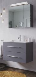 Badezimmer Badmöbel Set Homeline in anthrazit Seidenglanz 4-teilig inkl. Waschbecken und LED 70 x 190 cm