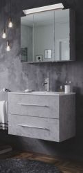 Badezimmer Badmöbel Set Homeline in Stone Design grau 4-teilig inkl. Waschbecken und LED 70 x 190 cm