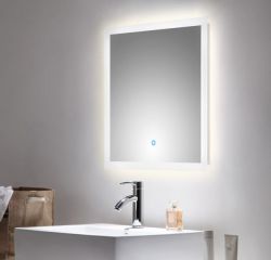 Badezimmer Spiegel Homeline in weiß inkl. LED Beleuchtung mit Touch Bedienung Badspiegel 60 x 60 cm