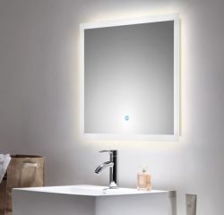 Badezimmer Spiegel Homeline in weiß inkl. LED Beleuchtung mit Touch Bedienung Badspiegel 70 x 60 cm