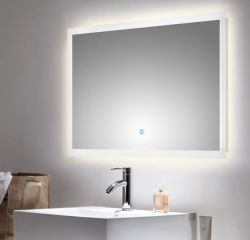 Badezimmer Spiegel Homeline in weiß inkl. LED Beleuchtung mit Touch Bedienung Badspiegel 100 x 60 cm