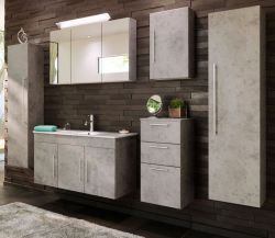 Badezimmer Badmöbel Set Teramo in Stone Design grau 8-teilig inkl. Waschtisch und LED 250 x 190 cm
