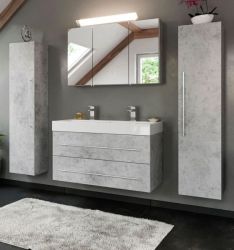 Badezimmer Badmöbel Set Livono in Stone Design grau 6-teilig inkl. Doppelwaschtisch und LED 200 x 190 cm