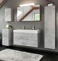 Badezimmer Badmöbel Set Livono in Stone Design grau 7-teilig inkl. Doppelwaschtisch und LED 200 x 190 cm