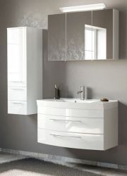 Badezimmer Badmöbel Set Luna in weiß Hochglanz 5-teilig inkl. Waschbecken und LED 150 x 190 cm