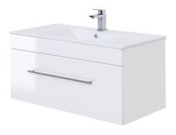 Badezimmer Waschbeckenunterschrank Viva in weiß Hochglanz inkl. Waschbecken hängend 100 x 48 cm