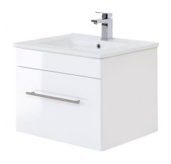Badezimmer Waschbeckenunterschrank Viva in weiß Hochglanz inkl. Waschbecken hängend 60 x 48 cm
