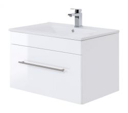 Badezimmer Waschbeckenunterschrank Viva in weiß Hochglanz inkl. Waschbecken hängend 75 x 48 cm
