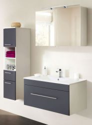 Badezimmer Badmöbel Set Viva in anthrazit Seidenglanz und weiß 5-teilig inkl. Waschbecken und LED 150 x 190 cm