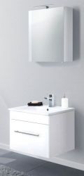 Badezimmer Badmöbel Set Viva in weiß Hochglanz 4-teilig inkl. Waschbecken und LED 60 x 190 cm
