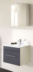 Badezimmer Badmöbel Set Viva in anthrazit Seidenglanz und weiß 4-teilig inkl. Waschbecken und LED 60 x 190 cm