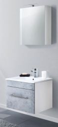 Badezimmer Badmöbel Set Viva in Stone Design grau und weiß 4-teilig inkl. Waschbecken und LED 60 x 190 cm