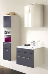 Badezimmer Badmöbel Set Viva in anthrazit Seidenglanz und weiß 5-teilig inkl. Waschbecken und LED 110 x 190 cm