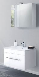 Badezimmer Badmöbel Set Viva in weiß Hochglanz 4-teilig inkl. Waschbecken und LED 75 x 190 cm