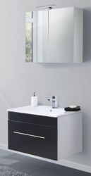 Badezimmer Badmöbel Set Viva in schwarz Seidenglanz und weiß 4-teilig inkl. Waschbecken und LED 75 x 190 cm