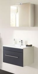 Badezimmer Badmöbel Set Viva in anthrazit Seidenglanz und weiß 4-teilig inkl. Waschbecken und LED 75 x 190 cm
