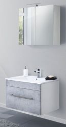 Badezimmer Badmöbel Set Viva in Stone Design grau und weiß 4-teilig inkl. Waschbecken und LED 75 x 190 cm