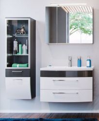 Badezimmer Badmöbel Set Rima in anthrazit und weiß Hochglanz 5-teilig inkl. Waschbecken und LED 137 x 190 cm