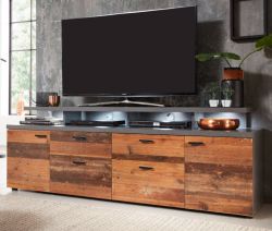 TV-Lowboard Mood in Old Used Wood Design mit Matera grau Fernsehtisch Shabby 180 x 66 cm TV in Komforthöhe