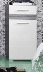 Badezimmer Unterschrank SetOne in weiß Hochglanz und Sardegna grau Rauchsilber 37 x 80 cm