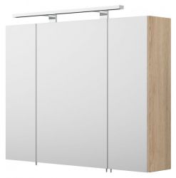Badezimmer Spiegelschrank Rima in Sonoma Eiche inkl. LED Badschrank 3-türig 80 x 62 cm