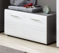 Garderobe Sitzbank Line in Hochglanz weiß und Sardegna grau Rauchsilber Garderobenbank und Schuhschrank 80 x 41 cm Garderobe Sitzbank Line in Hochglanz weiß und Sardegna grau Rauchsilber Garderobenbank und Schuhschrank 80 x 41 cm