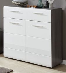Schuhkommode Line in Hochglanz weiß und Sardegna grau Rauchsilber Schuhschrank 80 x 87 cm Flur Kommode Schuhkommode Line in Hochglanz weiß und Sardegna grau Rauchsilber Schuhschrank 80 x 87 cm Flur Kommode